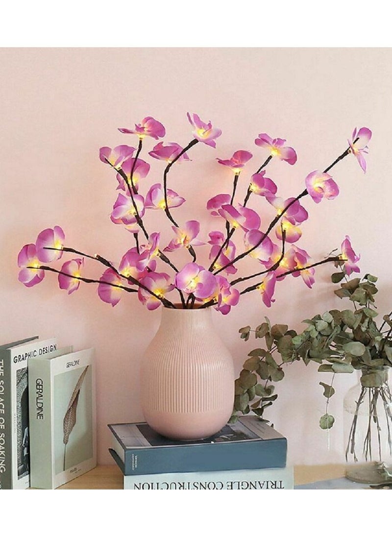 سلة عدد 2 من أغصان ورود الأوركيد لون وردي مع إضاءة دافئة لديكور المنزل - Image 2