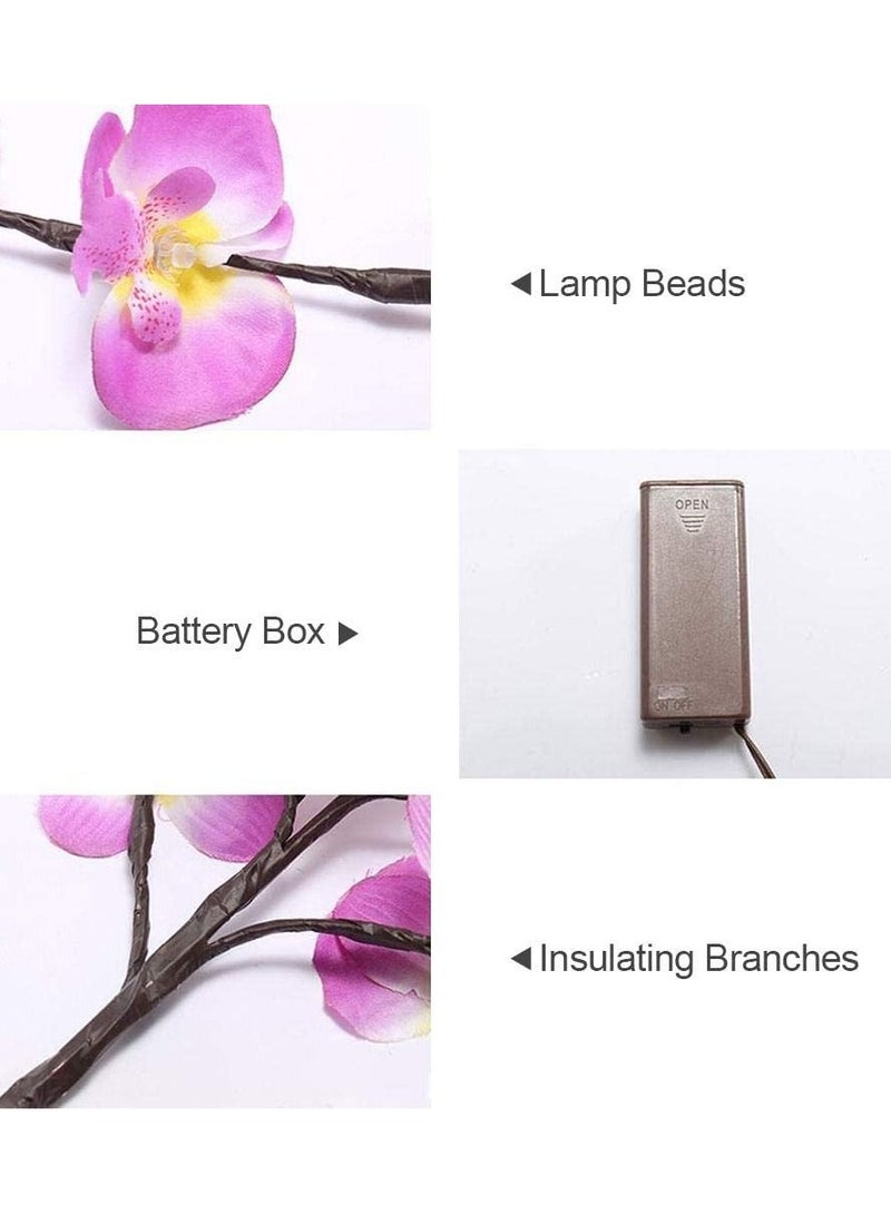 سلة عدد 2 من أغصان ورود الأوركيد لون وردي مع إضاءة دافئة لديكور المنزل - Image 4