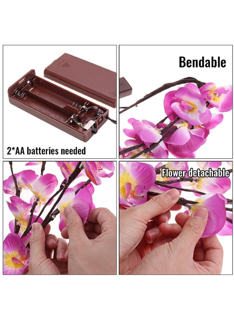 سلة عدد 2 من أغصان ورود الأوركيد لون وردي مع إضاءة دافئة لديكور المنزل - Image 5