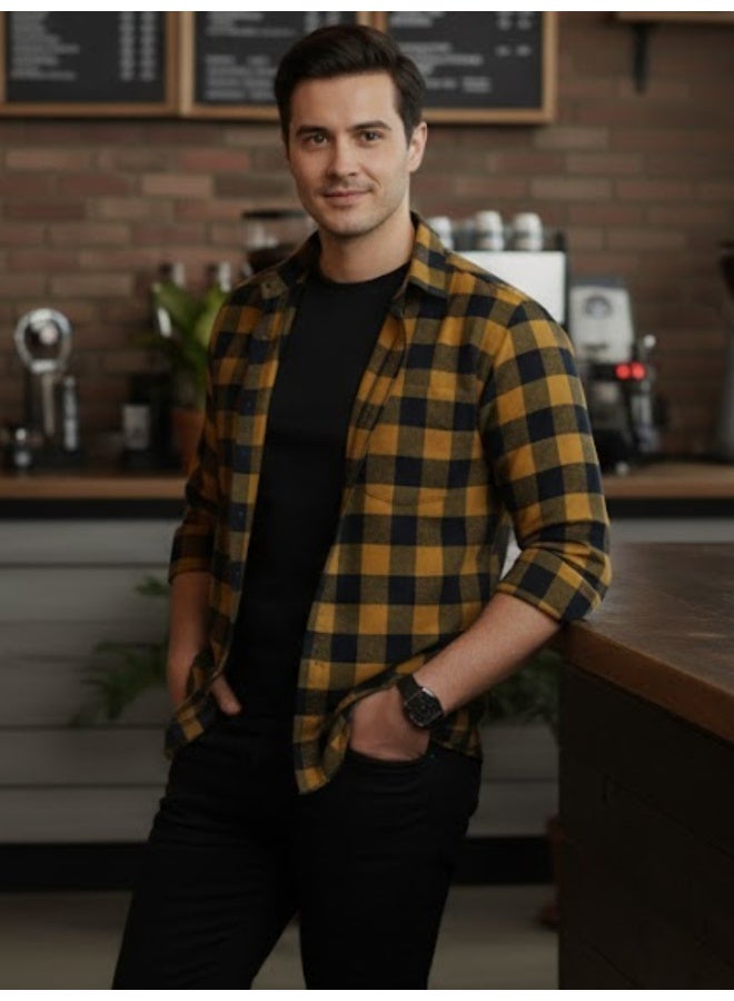 RIGO Yellow Flannel Checked Shirt for Men - Image 4