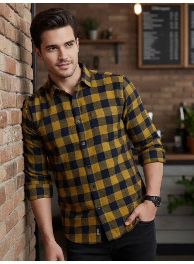 RIGO Yellow Flannel Checked Shirt for Men - Image 1