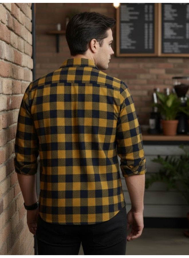 RIGO Yellow Flannel Checked Shirt for Men - Image 2