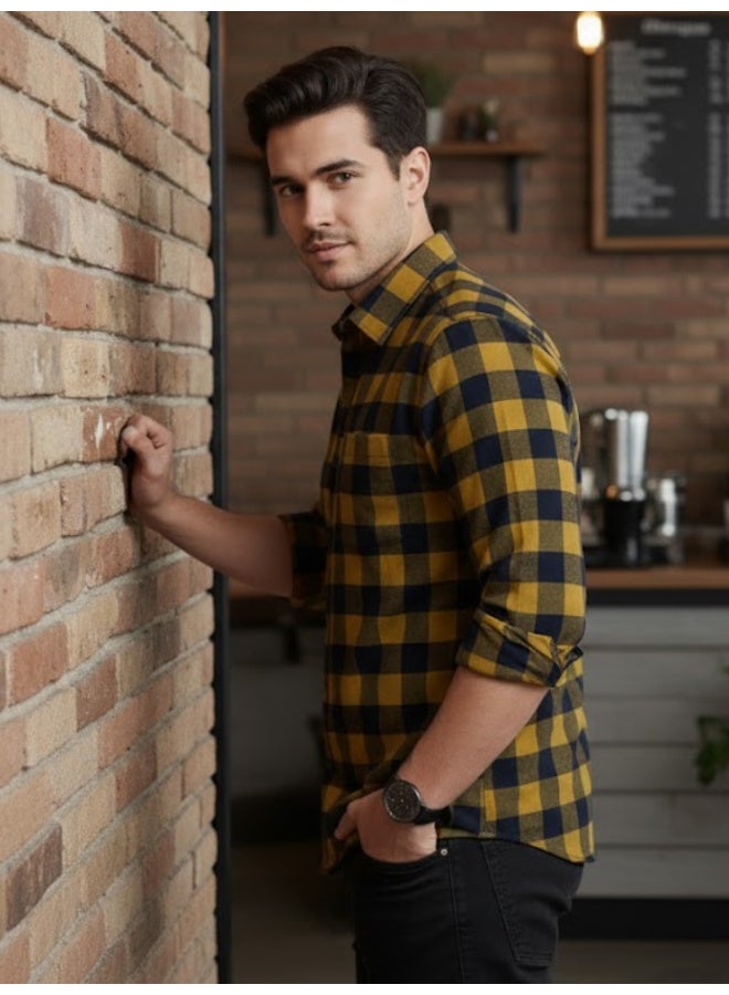 RIGO Yellow Flannel Checked Shirt for Men - Image 3