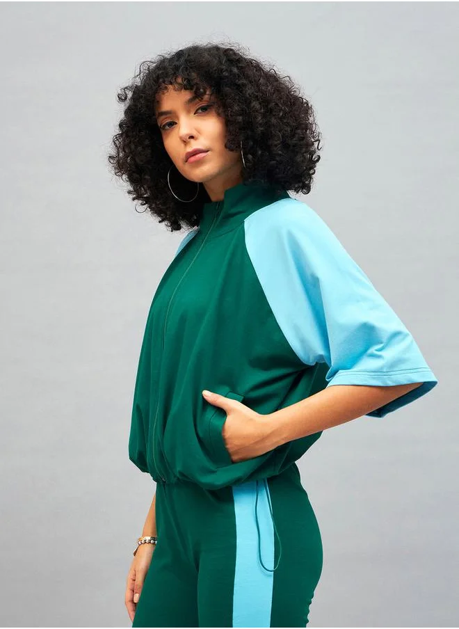 SASSAFRAS Color Block High Neck Jacket with Toggle Detail by Styli