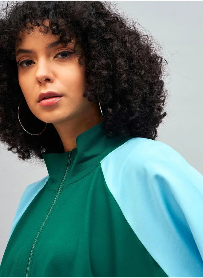 SASSAFRAS Color Block High Neck Jacket with Toggle Detail by Styli