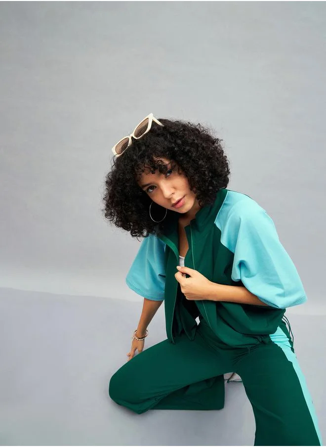 SASSAFRAS Color Block High Neck Jacket with Toggle Detail by Styli