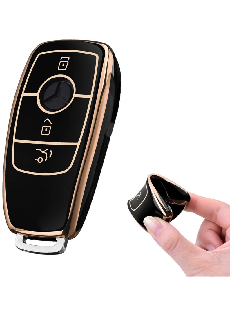 غطاء مفتاح MAKINGTEC لمرسيدس بنز E-Class (2017) و S-Class (2018) – حافظة حماية فاخرة للمفتاح الذكي، بحواف ذهبية (أسود ذهبي) - Image 1