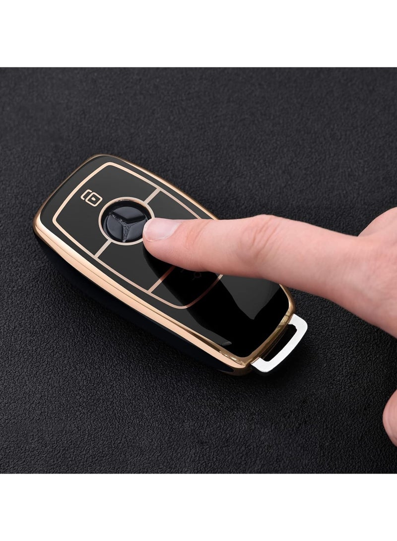 غطاء مفتاح MAKINGTEC لمرسيدس بنز E-Class (2017) و S-Class (2018) – حافظة حماية فاخرة للمفتاح الذكي، بحواف ذهبية (أسود ذهبي) - Image 2
