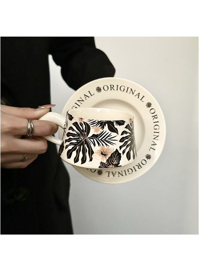 Aikanbo Ceramic Coffee Cup and Saucer Gift Box Set，Vintage Floral Design，Perfect for Espresso，Tea or Coffee Lovers， Gift Boxed for Home，Office or Special Occasion (Black banana leaf) - Image 3