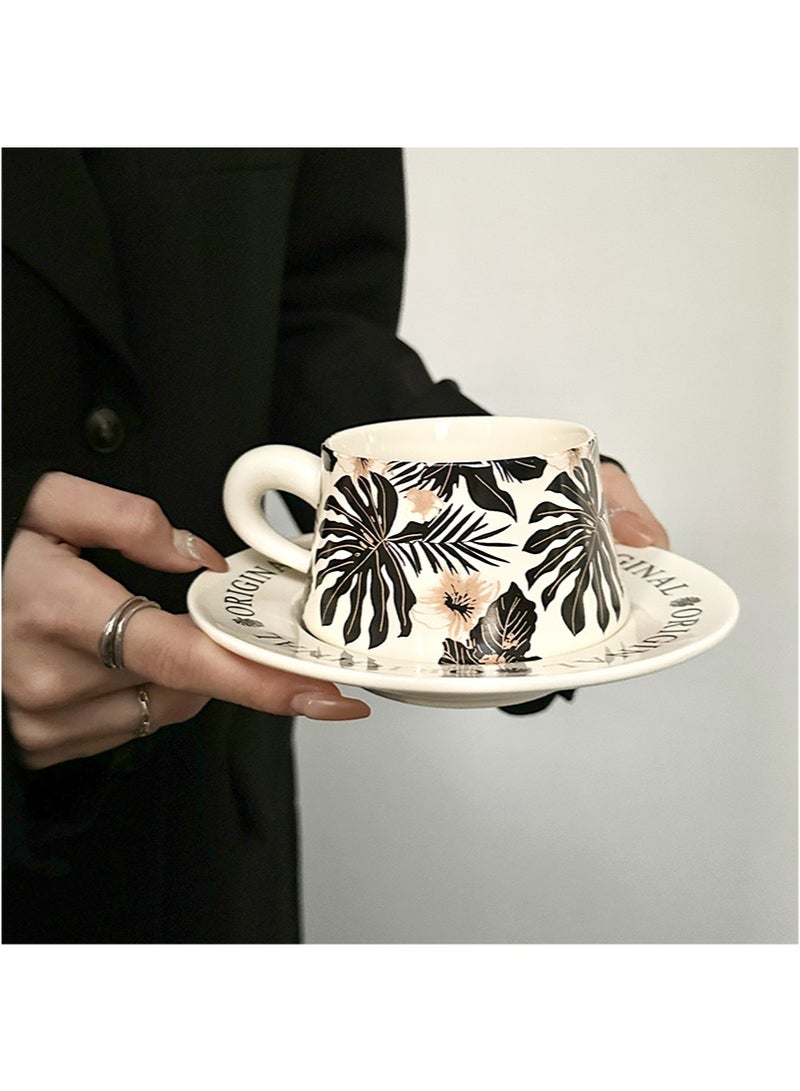Aikanbo Ceramic Coffee Cup and Saucer Gift Box Set，Vintage Floral Design，Perfect for Espresso，Tea or Coffee Lovers， Gift Boxed for Home，Office or Special Occasion (Black banana leaf) - Image 5