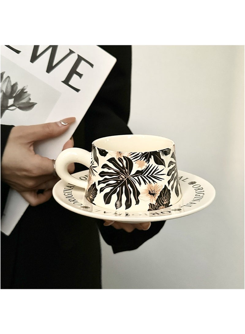 Aikanbo Ceramic Coffee Cup and Saucer Gift Box Set，Vintage Floral Design，Perfect for Espresso，Tea or Coffee Lovers， Gift Boxed for Home，Office or Special Occasion (Black banana leaf) - Image 4
