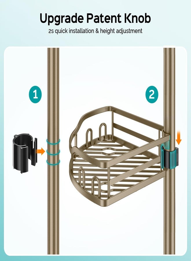 HAMITOR Corner Shower Caddy Tension Pole: Rustproof 4-Tier Bathroom Organizer Shelves for Bathtub Shampoo Storage - 47-121 Inch Quick Install Adjustable Rod Standing Rack with Soap Rack - Matte Gold - Image 2