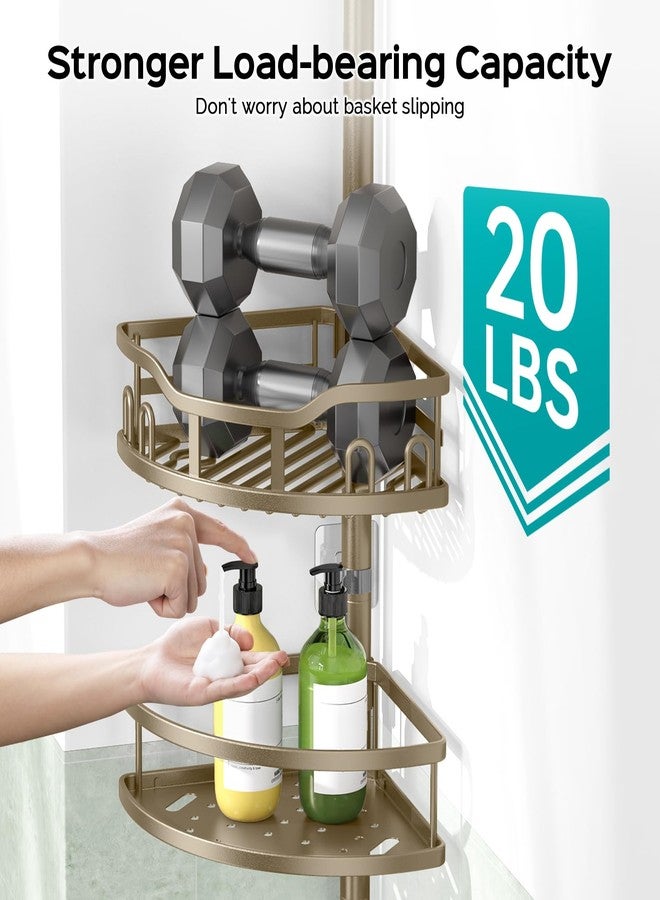 HAMITOR Corner Shower Caddy Tension Pole: Rustproof 4-Tier Bathroom Organizer Shelves for Bathtub Shampoo Storage - 47-121 Inch Quick Install Adjustable Rod Standing Rack with Soap Rack - Matte Gold - Image 3
