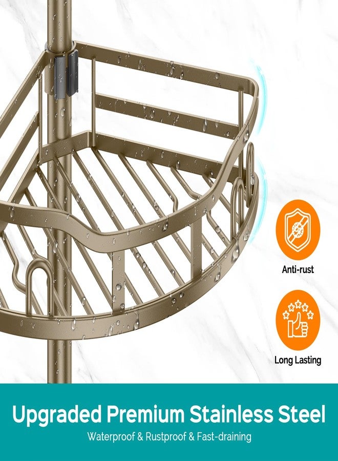 HAMITOR Corner Shower Caddy Tension Pole: Rustproof 4-Tier Bathroom Organizer Shelves for Bathtub Shampoo Storage - 47-121 Inch Quick Install Adjustable Rod Standing Rack with Soap Rack - Matte Gold - Image 4