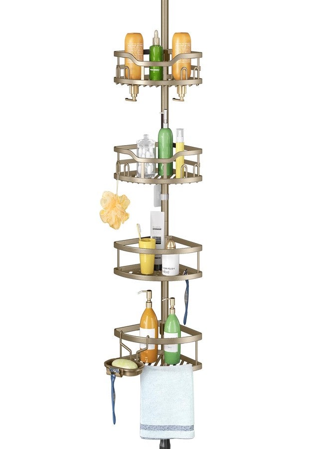 HAMITOR Corner Shower Caddy Tension Pole: Rustproof 4-Tier Bathroom Organizer Shelves for Bathtub Shampoo Storage - 47-121 Inch Quick Install Adjustable Rod Standing Rack with Soap Rack - Matte Gold - Image 1