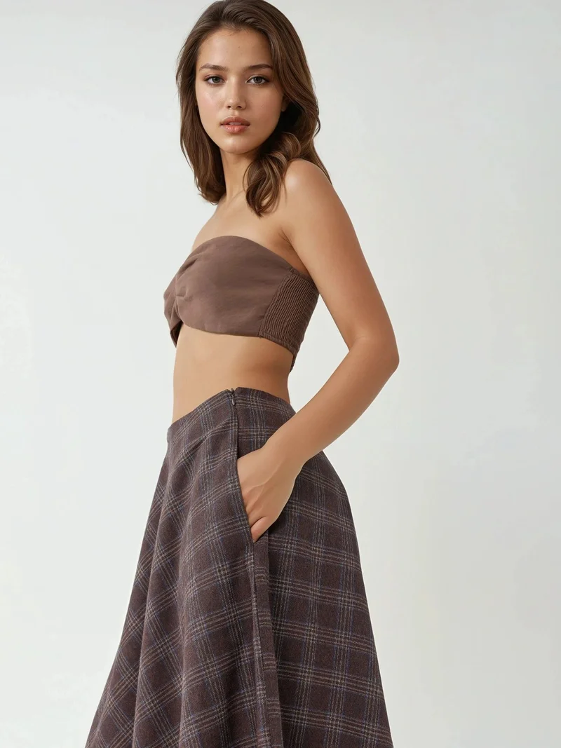 HICCUP Plaid Maxi Skirt with A-Form Fit
