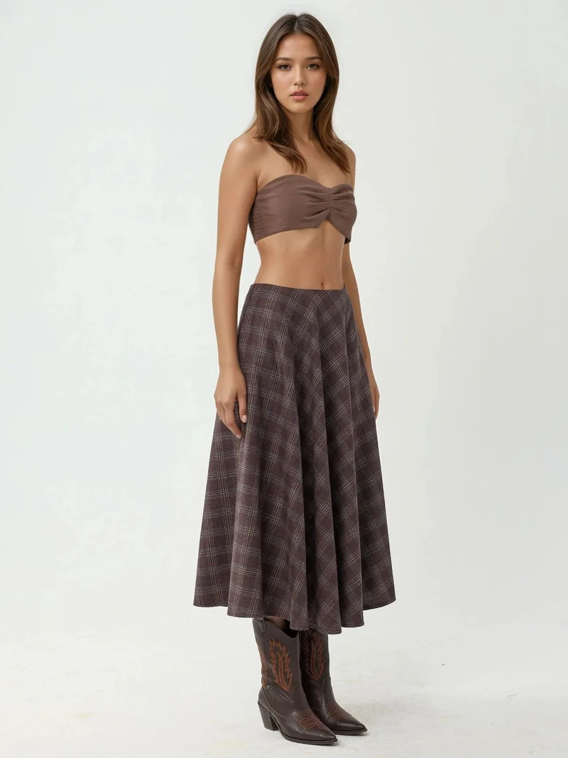 HICCUP Plaid Maxi Skirt with A-Form Fit