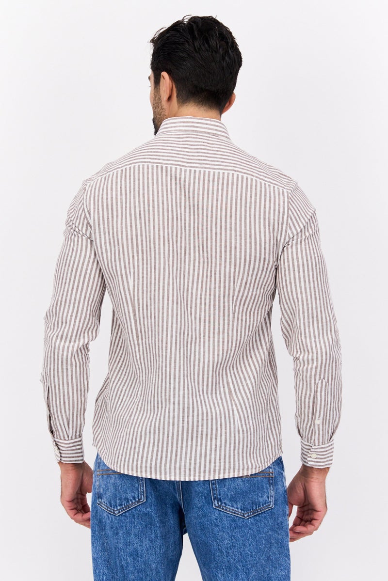Gazzarrini Men Regular Fit Stripe Long Sleeve Casual Shirt, White - Image 3