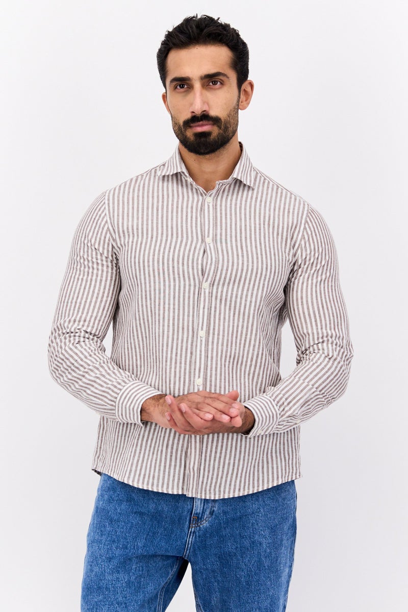 Gazzarrini Men Regular Fit Stripe Long Sleeve Casual Shirt, White - Image 1