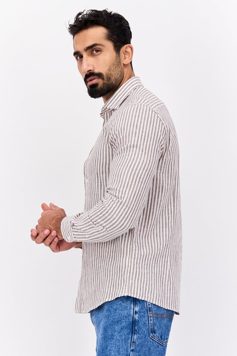Gazzarrini Men Regular Fit Stripe Long Sleeve Casual Shirt, White - Image 2