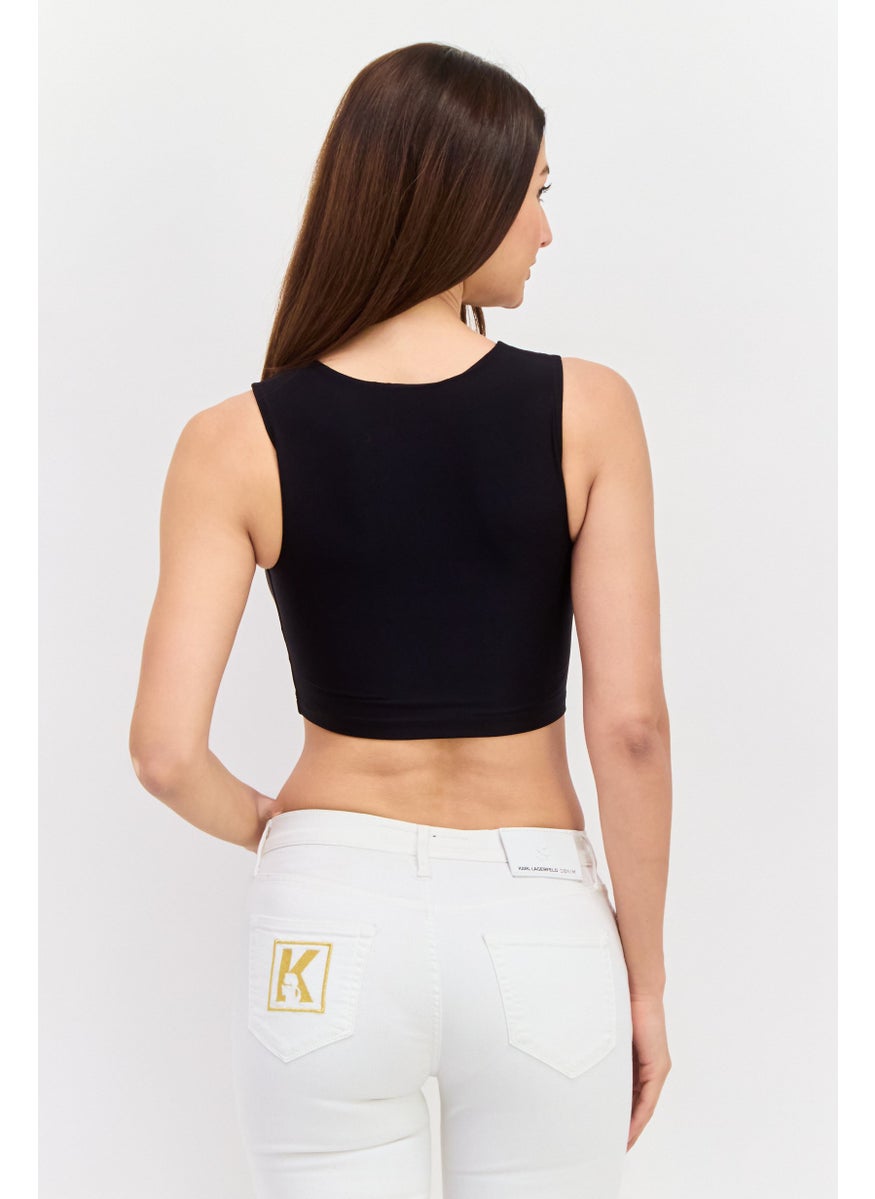 ODolls - Women Round Neck Sleeveless Plain Tank Top, Black - Image 1