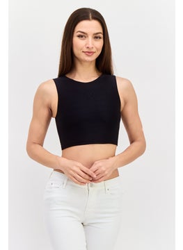 ODolls Women Round Neck Sleeveless Plain Tank Top, Black  - Image 1