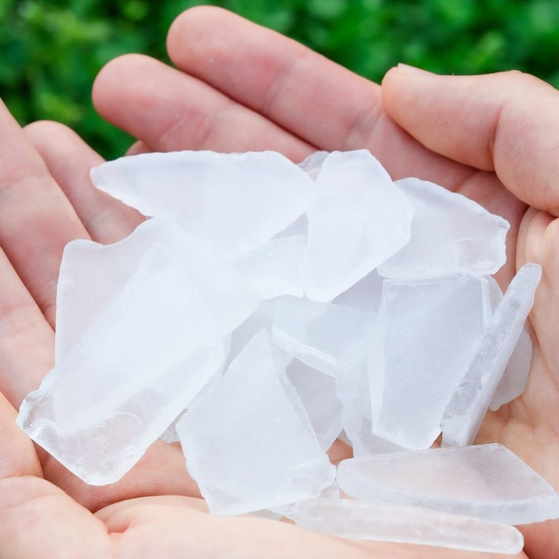 Happyfiller 15 أوقية أبيض قطع زجاجية زجاجية مجعد Seaglass مكسور رقائق زجاجية مكسورة للفنون مجموعة الحرف اليدوية - Image 1