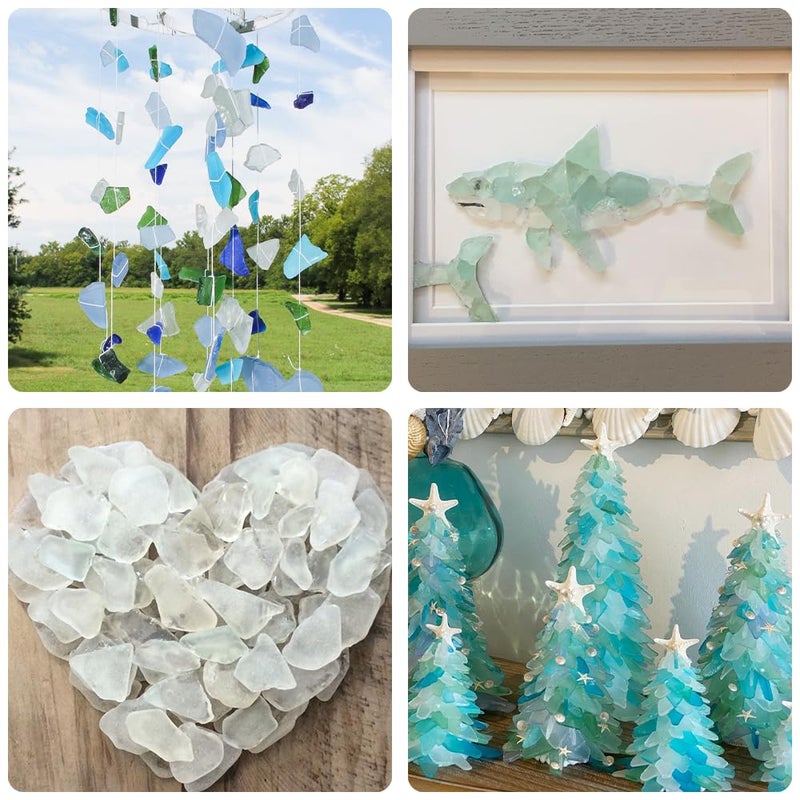Happyfiller 15 أوقية أبيض قطع زجاجية زجاجية مجعد Seaglass مكسور رقائق زجاجية مكسورة للفنون مجموعة الحرف اليدوية - Image 4