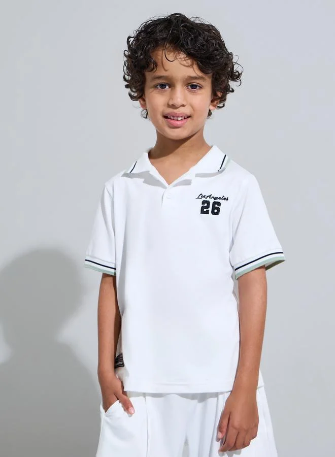 Styli Boys Off White Contrast Trims Polo T-Shirt and Shorts Set