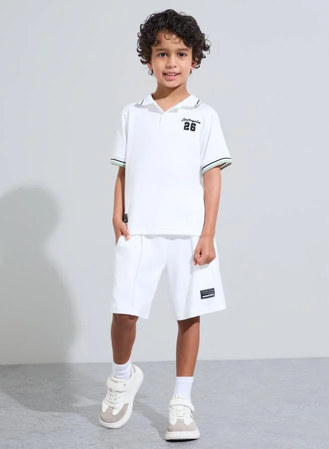 Styli Boys Off White Contrast Trims Polo T-Shirt and Shorts Set