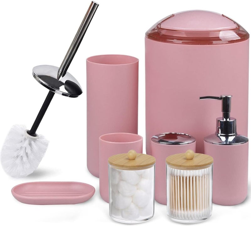 CERBIOR Bathroom Accessories Set 6 Piece Bath Ensemble Includes Soap Dispenser, Toothbrush Holder, Toothbrush Cup, Soap Dish for Decorative Countertop and Housewarming Gift (Blush pink-8pcs) - Image 1