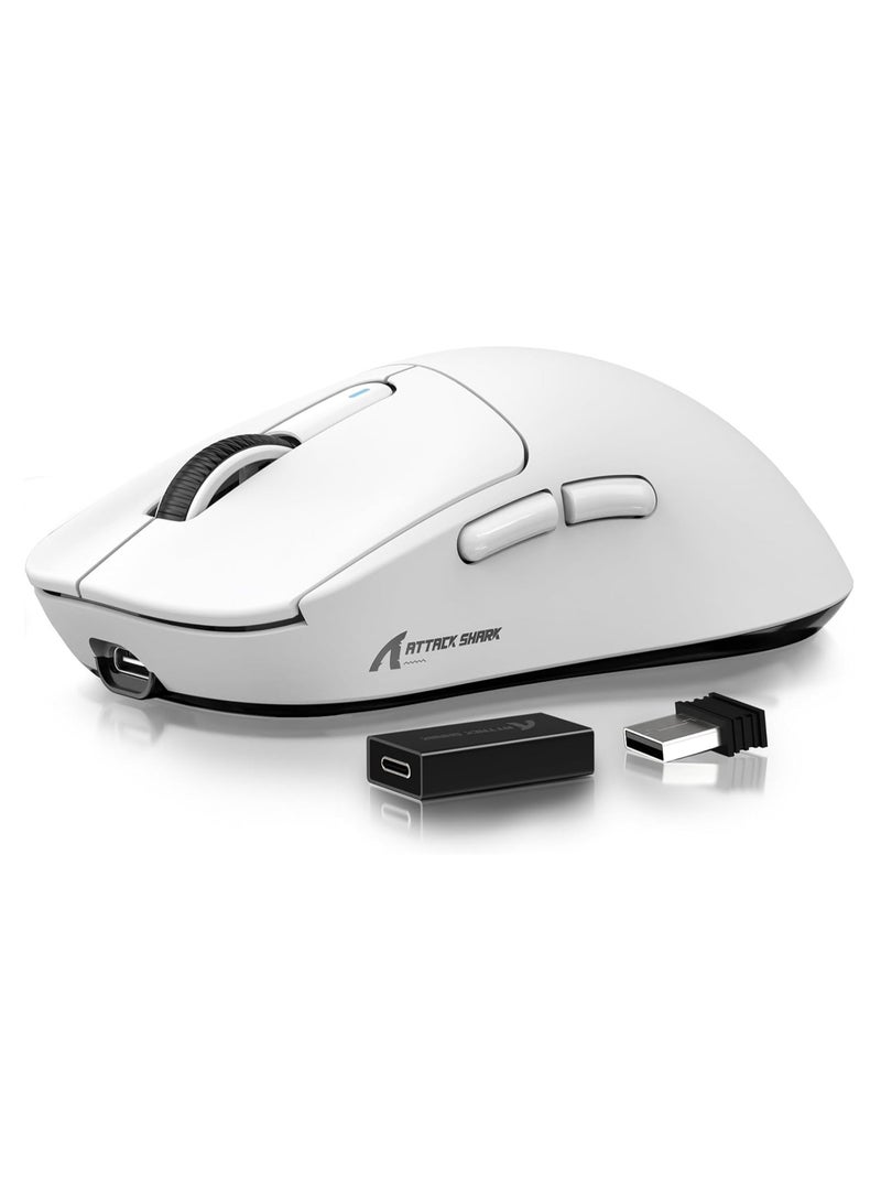 Attack Shark Shark Attack X3PRO Wireless Lightweight 4K/8K Gaming Mouse with Triple Mode (Wired/2.4GHz/Bluetooth) PAW3395 Optical Sensor and 200 Hours Battery 26K DPI Kailh GM8.0 Switch Long-Lasting Battery 7 Buttons for PC/Laptop/Windows/Mac White - Image 1