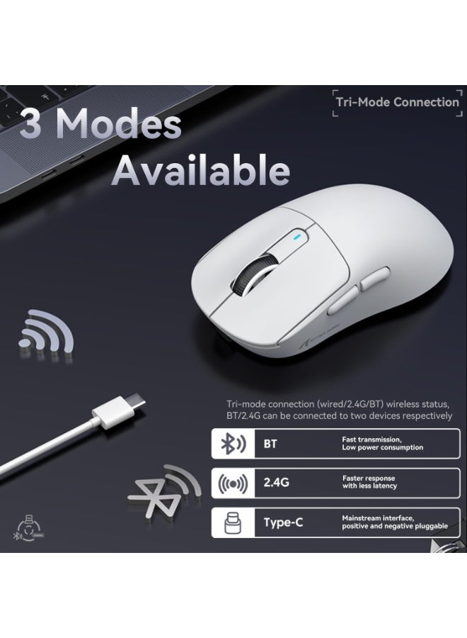 Attack Shark Shark Attack X3PRO Wireless Lightweight 4K/8K Gaming Mouse with Triple Mode (Wired/2.4GHz/Bluetooth) PAW3395 Optical Sensor and 200 Hours Battery 26K DPI Kailh GM8.0 Switch Long-Lasting Battery 7 Buttons for PC/Laptop/Windows/Mac White - Image 4