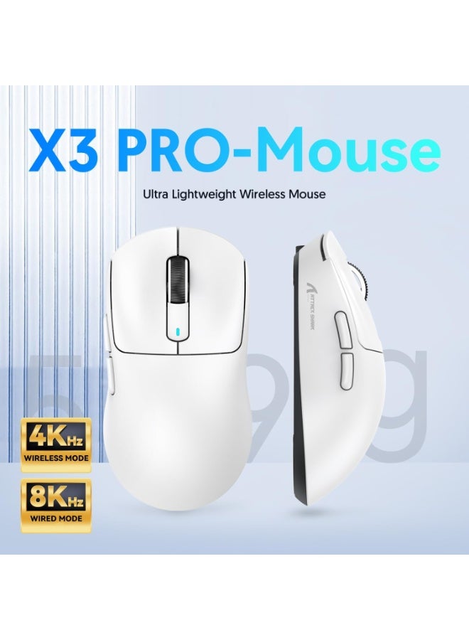 Attack Shark Shark Attack X3PRO Wireless Lightweight 4K/8K Gaming Mouse with Triple Mode (Wired/2.4GHz/Bluetooth) PAW3395 Optical Sensor and 200 Hours Battery 26K DPI Kailh GM8.0 Switch Long-Lasting Battery 7 Buttons for PC/Laptop/Windows/Mac White - Image 2