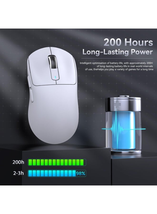 Attack Shark Shark Attack X3PRO Wireless Lightweight 4K/8K Gaming Mouse with Triple Mode (Wired/2.4GHz/Bluetooth) PAW3395 Optical Sensor and 200 Hours Battery 26K DPI Kailh GM8.0 Switch Long-Lasting Battery 7 Buttons for PC/Laptop/Windows/Mac White - Image 3