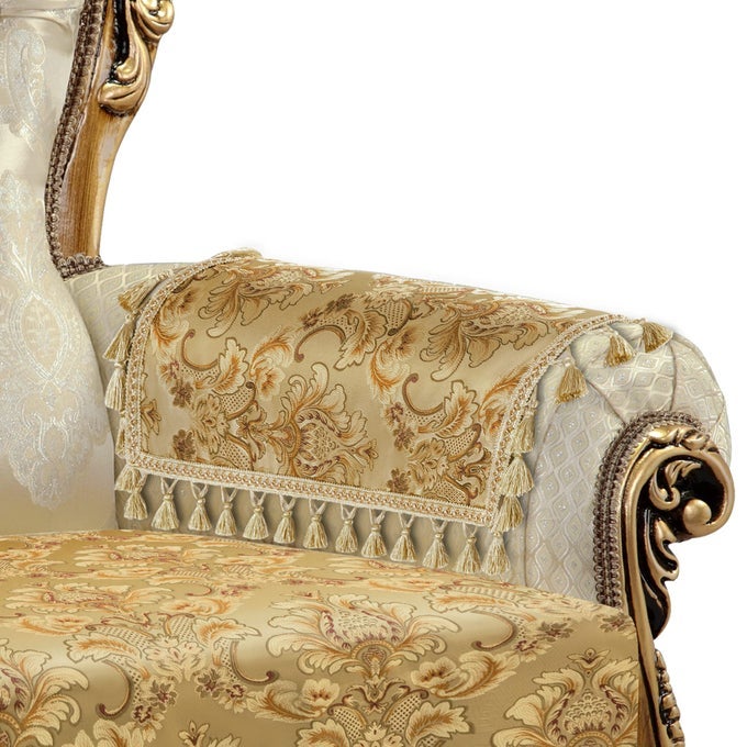 LUXURY SOFA ARMREST COVERS SET OF 2 THICK JACQUARD NONSLIP COUCH ARM COVER FURNITURE PROTECTOR WITH LACE EDGE AND HANDMADE TASSELS FOR CHAIR COUCH SOFA YELLOW 20X24 INCH
