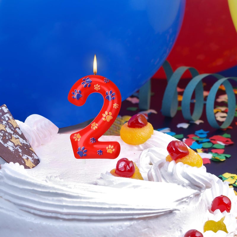 Conelist Number 2 Dog Paw Birthday Candles Dog Toppers Candles Blue Yellow and Red Numeral Birthday Cake Topper for 2 Year Old Boy Girl Paw Party Decoration Party Supplies - Image 4