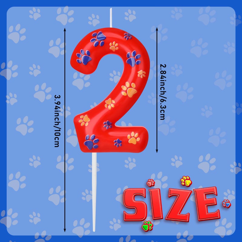 Conelist Number 2 Dog Paw Birthday Candles Dog Toppers Candles Blue Yellow and Red Numeral Birthday Cake Topper for 2 Year Old Boy Girl Paw Party Decoration Party Supplies - Image 3