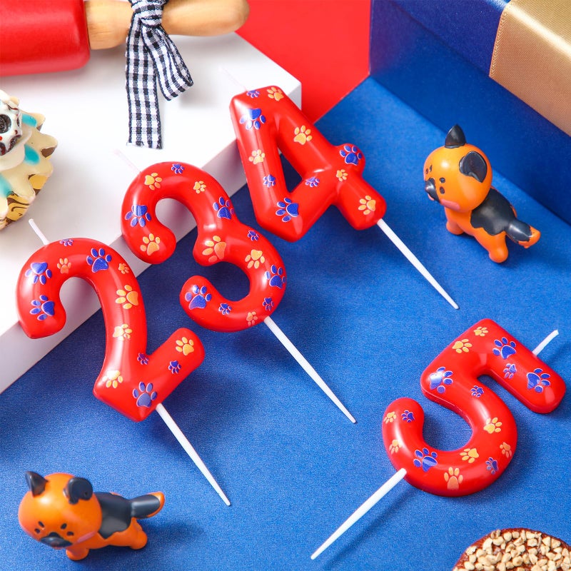 Conelist Number 2 Dog Paw Birthday Candles Dog Toppers Candles Blue Yellow and Red Numeral Birthday Cake Topper for 2 Year Old Boy Girl Paw Party Decoration Party Supplies - Image 2