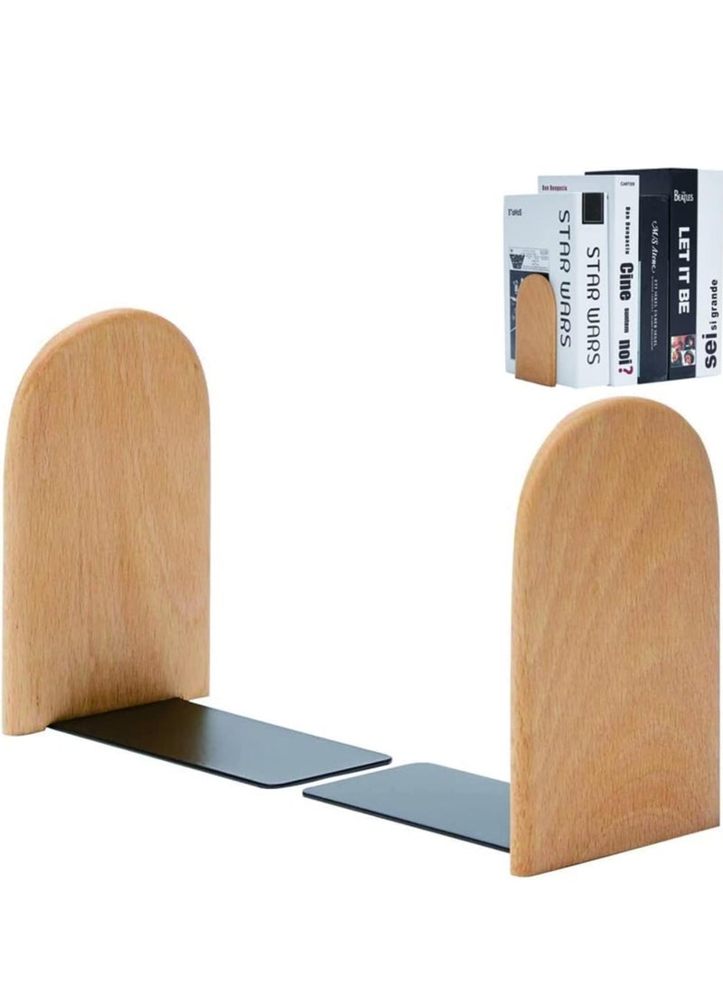 Generic Book Ends Shelf, 1 Pairs Wood Bookends, Heavy Duty Book Holders, Wooden Book Stopper, Anti Slip Book Stand Holder, for Home, Office, School, Library (Round Head)  - Image 1