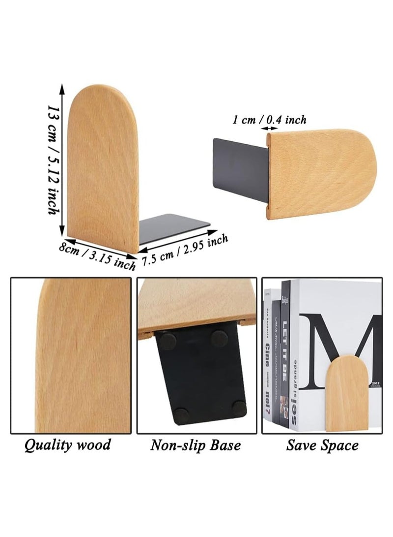 Generic Book Ends Shelf, 1 Pairs Wood Bookends, Heavy Duty Book Holders, Wooden Book Stopper, Anti Slip Book Stand Holder, for Home, Office, School, Library (Round Head)  - Image 2