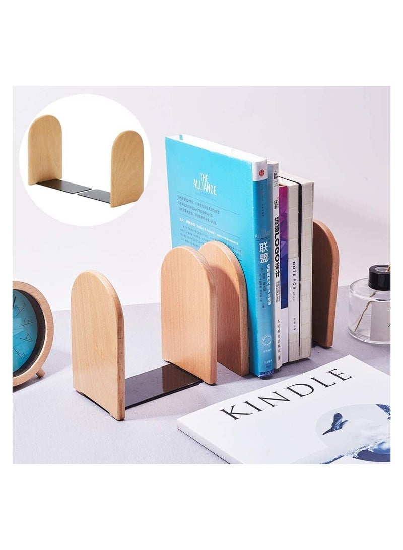 Generic Book Ends Shelf, 1 Pairs Wood Bookends, Heavy Duty Book Holders, Wooden Book Stopper, Anti Slip Book Stand Holder, for Home, Office, School, Library (Round Head)  - Image 3