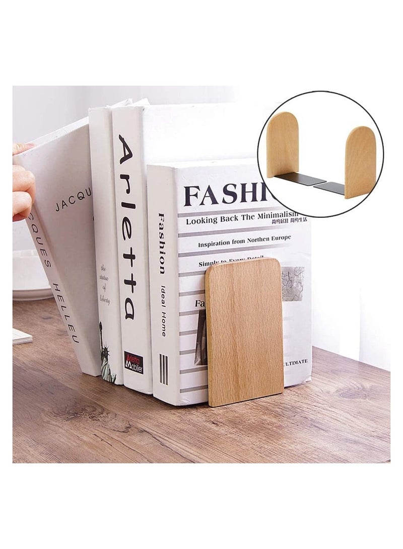 Generic Book Ends Shelf, 1 Pairs Wood Bookends, Heavy Duty Book Holders, Wooden Book Stopper, Anti Slip Book Stand Holder, for Home, Office, School, Library (Round Head)  - Image 5