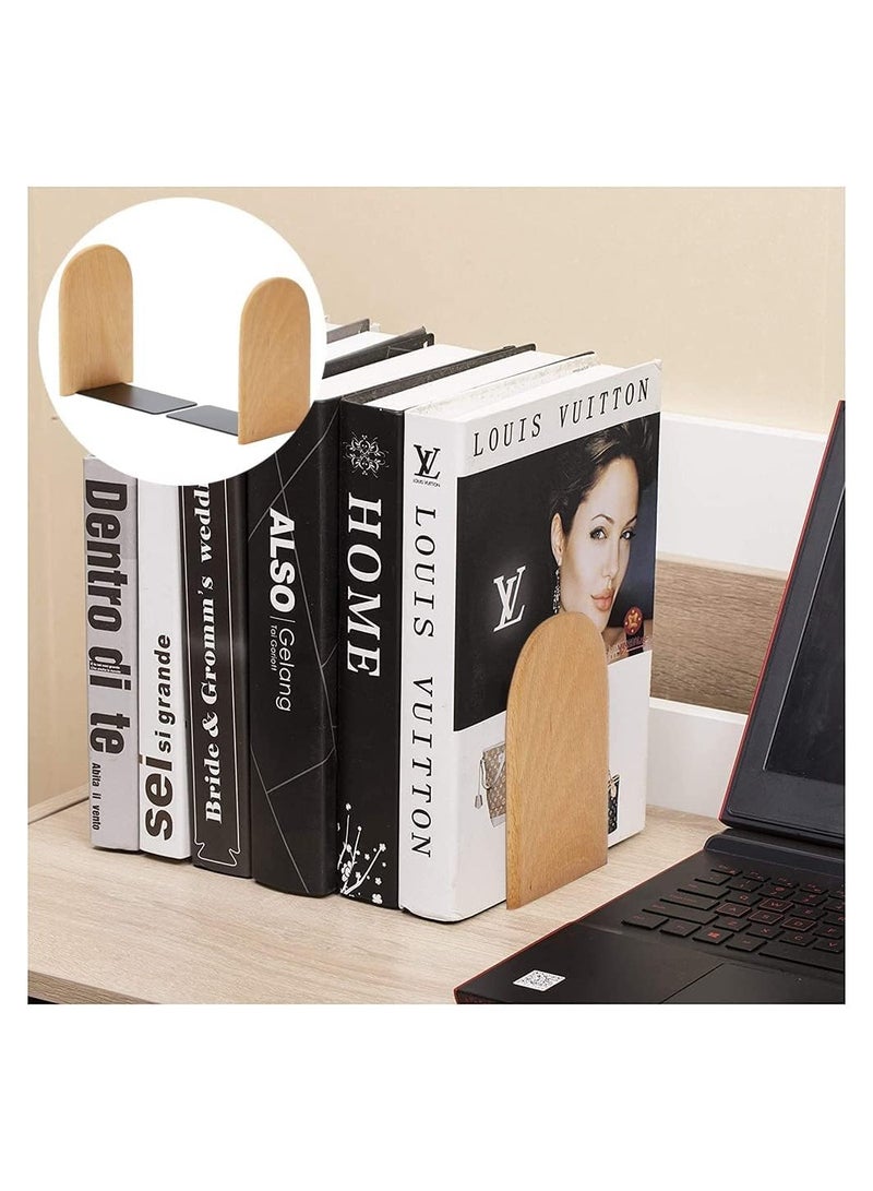 Generic Book Ends Shelf, 1 Pairs Wood Bookends, Heavy Duty Book Holders, Wooden Book Stopper, Anti Slip Book Stand Holder, for Home, Office, School, Library (Round Head)  - Image 4