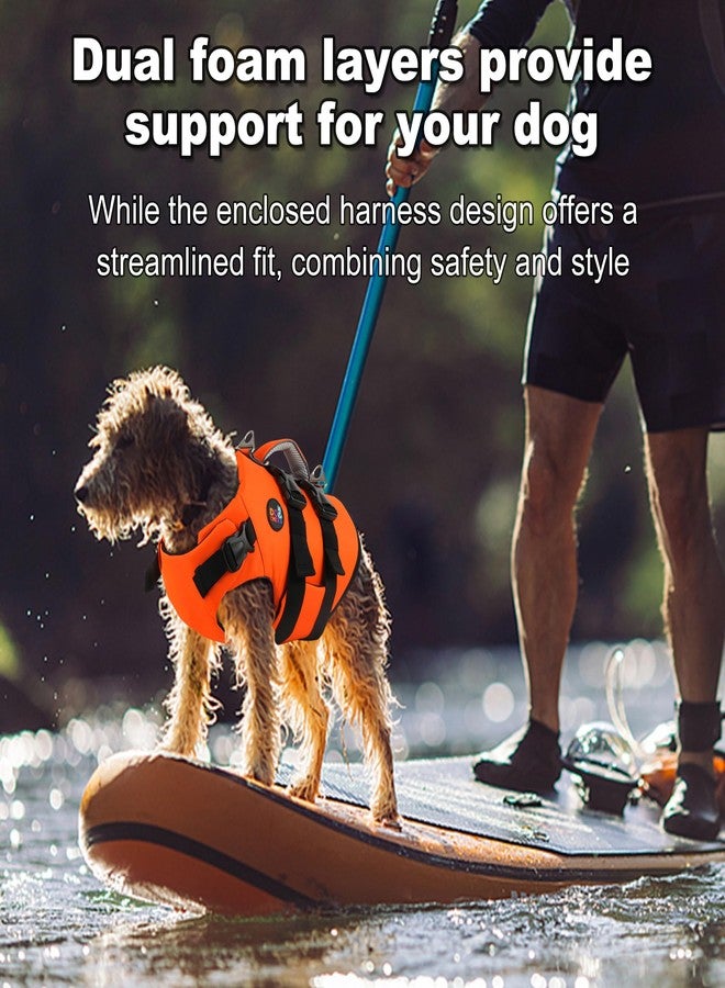 Dogcheer Dog Harness Life Jacket, High Buoyancy Neoprene Dog Life Vest for Swimming Boating, Adjustable Puppy Swim Vest Reflective Pet Float Vest for Small Medium Large Dogs - Orange, S - Image 2
