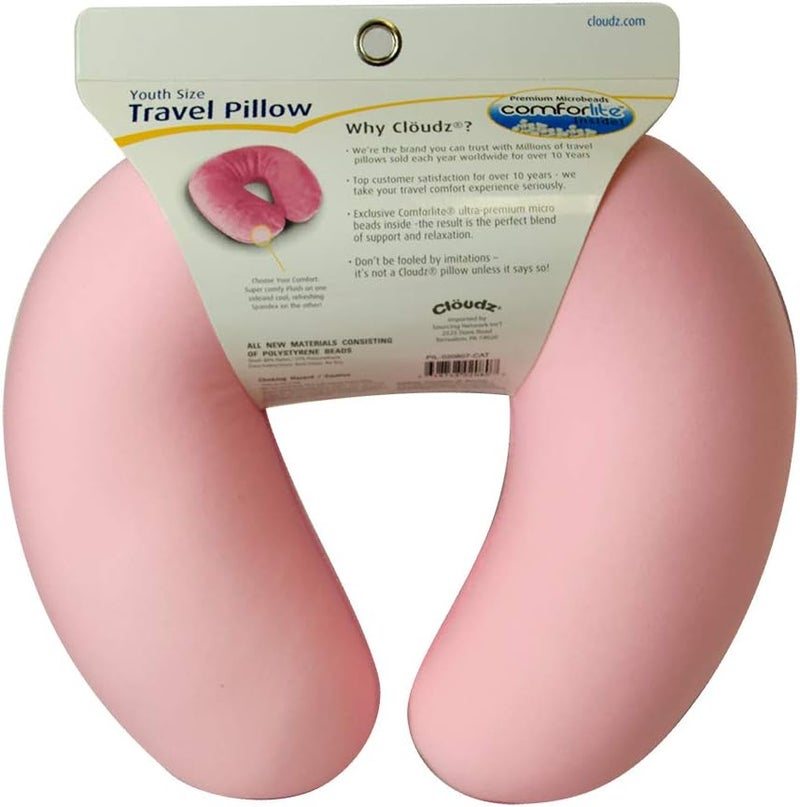 Cloudz Kids Dual Comfort Microbead Airplane Travel Neck Pillow. Super Soft Cozy Plush on One Side, Cool Relaxing Spandex on The Other! Keep Your Kids Comfy and Supported at Home or On The Go! - Pink - Image 2