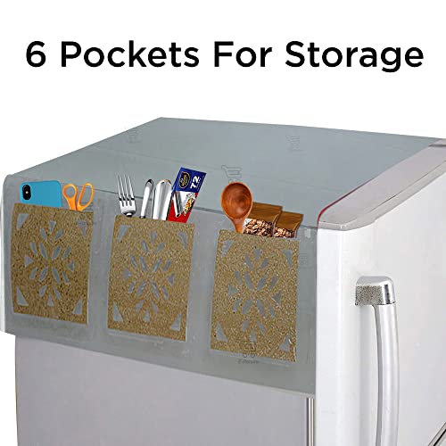 E-Retailer® PVC Waterproof Fridge Top Cover/Refrigerator Cover With 6 Utility Pockets (Color-Transparent, Size-39x22 Inches) - Image 2
