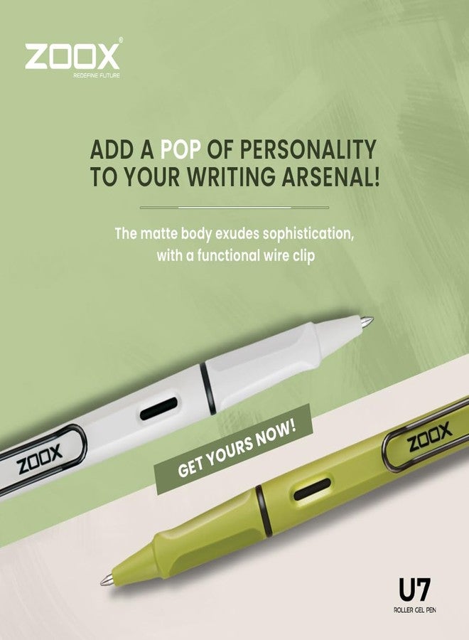 FLAIR Zoox U7 Roller Gel Pen | Unique Wire Clip with Spring Action | Stunning Matt Body Minimalistic Design | 5 Unique Body Shades & Aesthetic Look | Blue Ink, Pack of 2 (Body Color May Vary) - Image 5