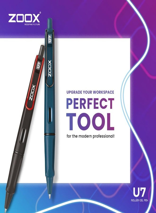 FLAIR Zoox U7 Roller Gel Pen | Unique Wire Clip with Spring Action | Stunning Matt Body Minimalistic Design | 5 Unique Body Shades & Aesthetic Look | Blue Ink, Pack of 2 (Body Color May Vary) - Image 4