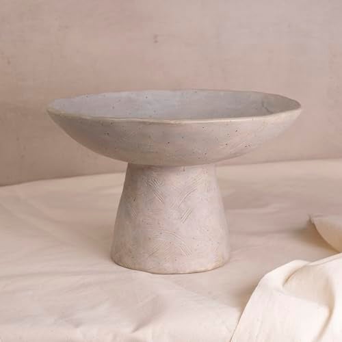 Shelf & Nook Ceramic Pedestal Bowl – Large Decorative Footed Bowl for Fruit, Keys, Entryway Table, Kitchen Island Centerpiece – Off-White Matte Stoneware, Modern French Farmhouse Decor - Image 1